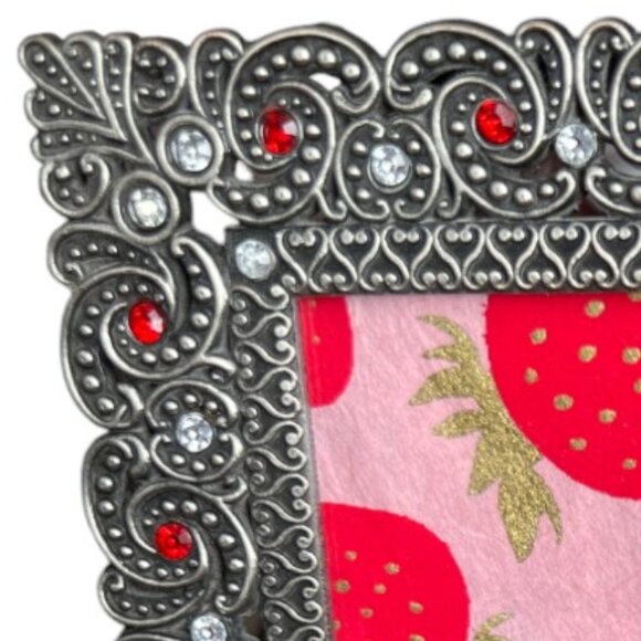 PIER 1 Beaded Metal Picture Frame Silver Red Filigree Wall Tabletop 5x7 - Picture 7 of 11